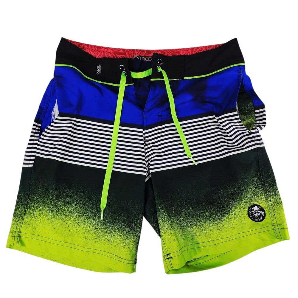 OP Ocean Pacific Board Short sz 30 Men Neon Green Royal Blue‎ OPFBSY Skater Surf